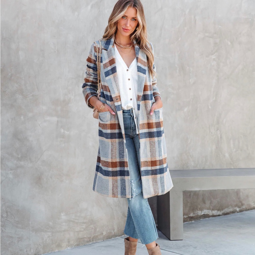 VICI Brisk Rain Strolls Pocketed Plaid Coat.